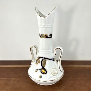 Royal Tara Ireland Celtic Fine Bone China Vase 7.5" White Gold Trim Vintage